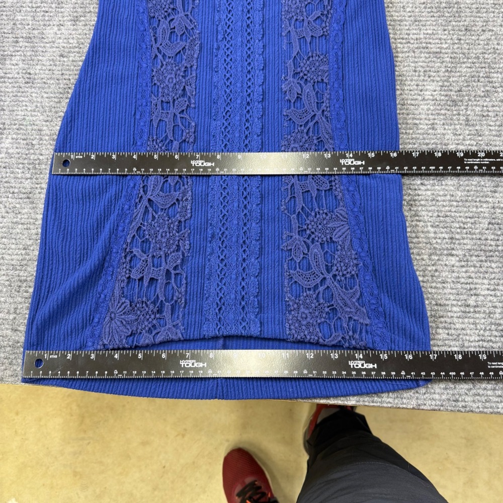 Free People Royal Blue Ribbed Knit Lace Panel‎ Dress Small cottage cor whimsical - Picture 14 of 16